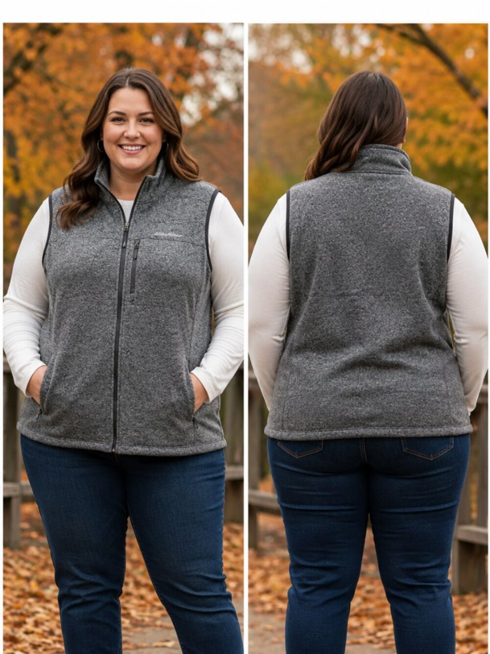 Eddie Bauer Women's 2XT Gray Fleece Sweater Vest Full Zip Outdoor Casual Plus Si